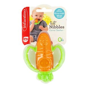 Infantino Lil' Nibbles Textured Silicone Teether -Sensory Exploration and Teething Relief with Easy to Hold Handles, Orange Carrot