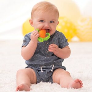 Infantino Lil' Nibbles Textured Silicone Teether -Sensory Exploration and Teething Relief with Easy to Hold Handles, Orange Carrot