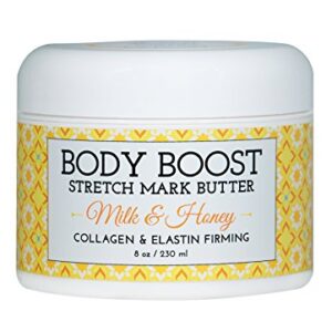 Body Boost Milk & Honey Stretch Mark Butter 8 oz.- Safe for Pregnancy and Nursing- Repair Stretch Marks and Scars- Paraben, Phenoxyethanol Free