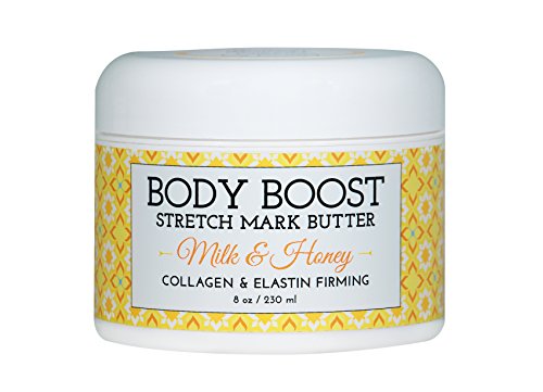 Body Boost Milk & Honey Stretch Mark Butter 8 oz.- Safe for Pregnancy and Nursing- Repair Stretch Marks and Scars- Paraben, Phenoxyethanol Free