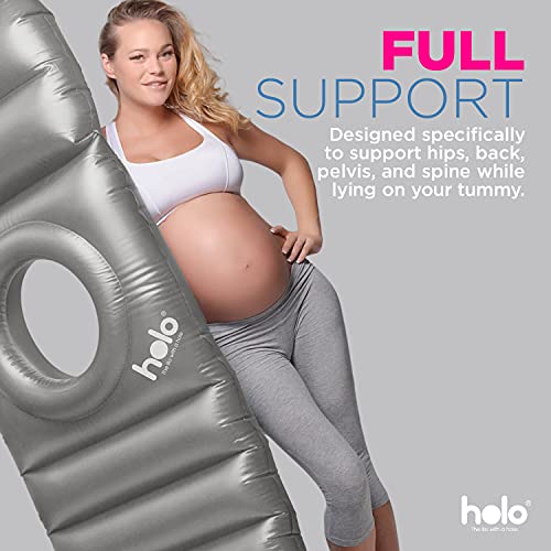 HOLO The Original Inflatable Pregnancy Pillow, Pregnancy Bed + Maternity Raft Float with a Hole to Lie on Your Stomach During Pregnancy, Safe for Land + Water, Silver