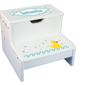 personalized rubber ducky white childrens step stool with storage