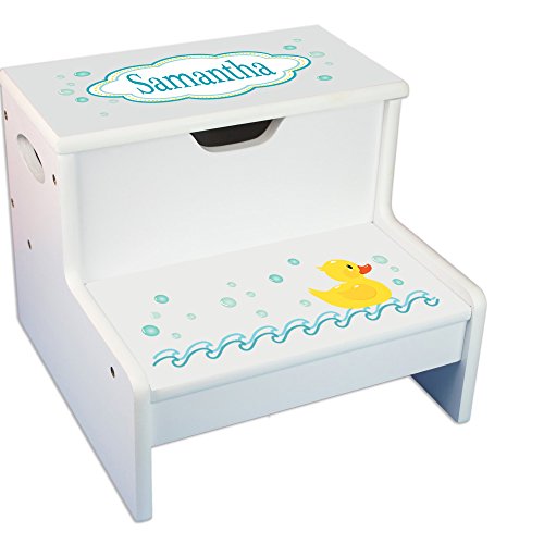 Personalized Rubber Ducky White Childrens Step Stool with Storage