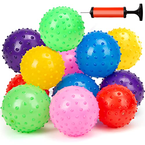 LOVEINUSA Knobby Balls, 12 PCS Bounce Ball Sensory Balls Massage Stress Balls with Air Pump Set, Fidget Toys, and Party Favors for Toddlers and Kids 4.72"