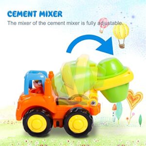 Friction Powered Cars, Push and Go Toy Trucks Construction Vehicles Toys Set for 1 2 3 Year Old Baby Toddlers Beach Dump Truck, Cement Mixer, Bulldozer, Tractor, Early Educational Gifts, A Set of 4