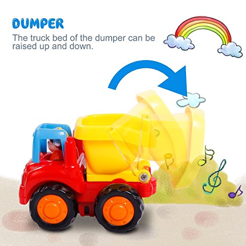 Friction Powered Cars, Push and Go Toy Trucks Construction Vehicles Toys Set for 1 2 3 Year Old Baby Toddlers Beach Dump Truck, Cement Mixer, Bulldozer, Tractor, Early Educational Gifts, A Set of 4