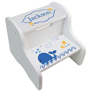 personalized blue whale white two step stool