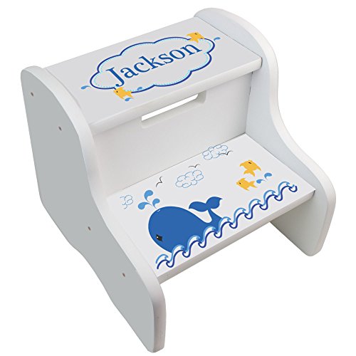 Personalized Blue Whale White Two Step Stool