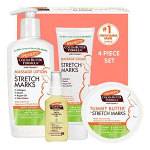 palmer's cocoa butter formula pregnancy skin care kit for stretch marks and scars, dermatologist approved, gift for mom to be, 4 piece full size set