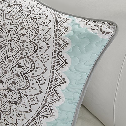 Comfort Spaces Reversible Quilt Set - Vermicelli Stitching Bohemian Design, All Season, Lightweight, Coverlet Bedspread Bedding, Shams, Twin/Twin XL(66"x90") Adele Aqua Medallion 2 Piece