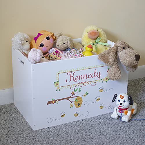 My Bambino Personalized Jungle Animals Toy Box for Children Custom White Wooden Safari Zoo Theme for Kids Bin Child Safe with No Lid Storage Playroom Nursery Kids