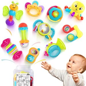 iplay, ilearn 10pcs baby rattles toys set, infant grab n shake rattle, sensory teether, first development learning music toy, newborn birthday gifts for 0 1 2 3 4 5 6 7 8 9 10 12 month babies boy girl