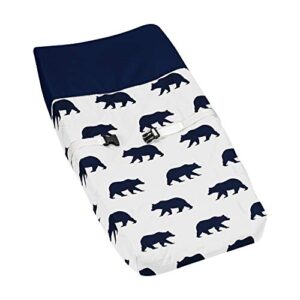navy blue and white changing pad cover for big bear collection by sweet jojo designs