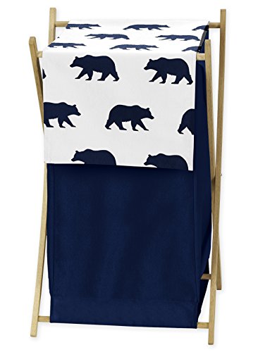 Navy Blue and White Baby Kid Clothes Laundry Hamper for Big Bear Collection by Sweet Jojo Designs