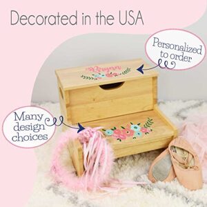 Personalized Mermaid Princess White Childrens Step Stool with Storage