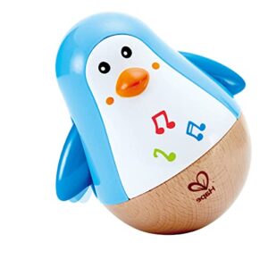 hape penguin musical wobbler | colorful wobbling melody penguin, roly poly toy for kids 6 months+, multicolor, 5'' x 2'' (e0331) , blue