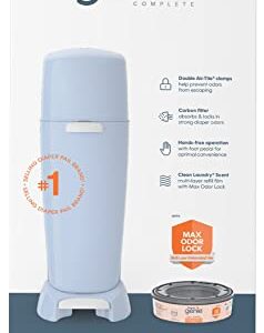 Diaper Genie Complete Diaper Pail (Blue) with Antimicrobial Odor Control | Includes 1 Diaper Trash Can, 1 Refill Bags, 1 Carbon Filter