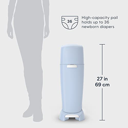 Diaper Genie Complete Diaper Pail (Blue) with Antimicrobial Odor Control | Includes 1 Diaper Trash Can, 1 Refill Bags, 1 Carbon Filter