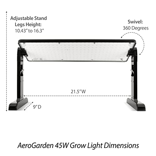 AeroGarden 45W LED Grow Light Panel - Grow Light for Plants, Includes Stand and Hanging Kit, Black