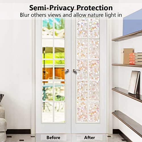 LEMON CLOUD Window Film, Vinyl Clings, Stained 3D Decorative Stickers for Glass, Static Door Window Covering, Tinted Window Decals, Frosted Privacy, Self-Adhesive, Pebble Pattern (17.5In X 78.7In)