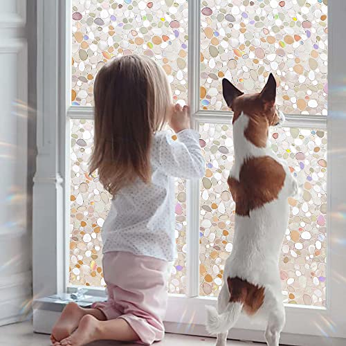 LEMON CLOUD Window Film, Vinyl Clings, Stained 3D Decorative Stickers for Glass, Static Door Window Covering, Tinted Window Decals, Frosted Privacy, Self-Adhesive, Pebble Pattern (17.5In X 78.7In)