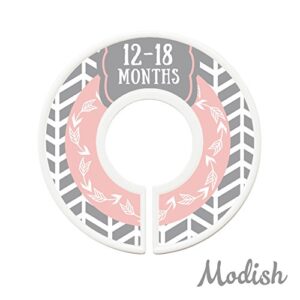 Modish Labels Baby Clothes Size Dividers, Baby Closet Organizers, Size Dividers, Baby Closet Organizers, Closet Dividers, Clothes Organizer, Girl, Woodland, Arrows, Tribal, Pink, Grey, Gray (Baby)