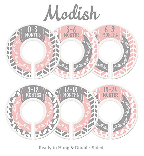 Modish Labels Baby Clothes Size Dividers, Baby Closet Organizers, Size Dividers, Baby Closet Organizers, Closet Dividers, Clothes Organizer, Girl, Woodland, Arrows, Tribal, Pink, Grey, Gray (Baby)