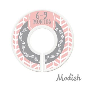 Modish Labels Baby Clothes Size Dividers, Baby Closet Organizers, Size Dividers, Baby Closet Organizers, Closet Dividers, Clothes Organizer, Girl, Woodland, Arrows, Tribal, Pink, Grey, Gray (Baby)