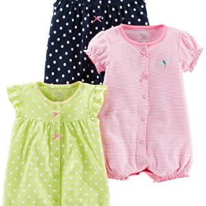 Simple Joys by Carter's Baby Girls' Snap-Up Rompers, Pack of 3, Green/Navy Dots/Pink Stripe, 3-6 Months