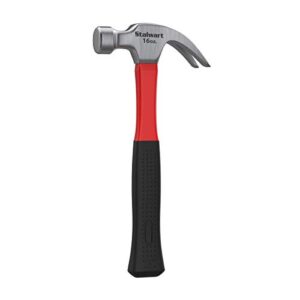 fiberglass claw hammer with comfort grip handle and curved rip claw, 16 oz - durable tool for home repair, diy, building, woodwork by stalwart (red)