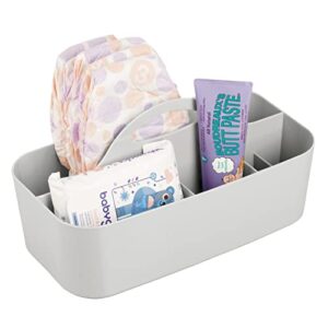 mDesign Plastic Portable Nursery Storage Organizer Caddy Tote - Divided Basket Bin with Handle - Holds Bottles, Spoons, Bibs, Pacifiers, Diapers, Wipes, Baby Lotion - Lumiere Collection - Light Gray