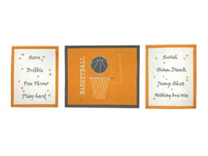 bacati 3 piece basketball wall hangings, orange/grey