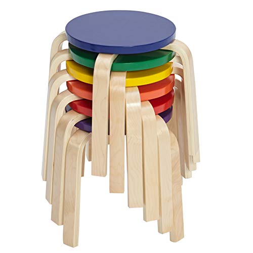 ECR4Kids Bentwood Stackable Stools, Classroom Furniture, Assorted, 6-Piece