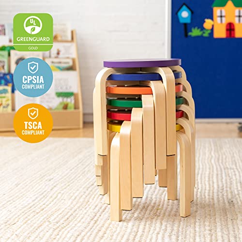 ECR4Kids Bentwood Stackable Stools, Classroom Furniture, Assorted, 6-Piece