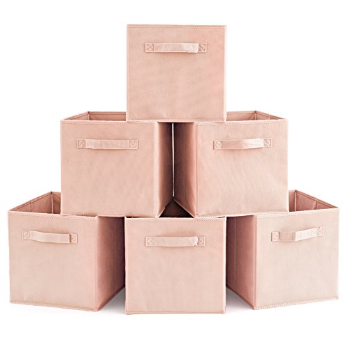 Set of 6 Basket Bins- EZOWare Collapsible Storage Organizer Boxes Cube For Nursery Home - Pale Dogwood