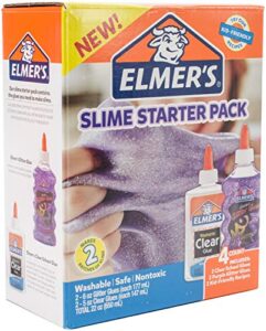 elmer’s glue slime starter kit, clear school glue & purple glitter glue, 4 count