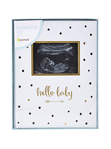 Pearhead First 5 Years Baby Memory Book, Gender-Neutral Baby Keepsake for New and Expecting Parents, Pregnancy And Milestone Journal, 50 Fill In Pages, Black and Gold Polka Dot