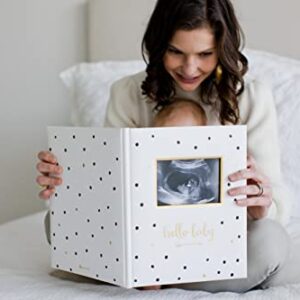 Pearhead First 5 Years Baby Memory Book, Gender-Neutral Baby Keepsake for New and Expecting Parents, Pregnancy And Milestone Journal, 50 Fill In Pages, Black and Gold Polka Dot