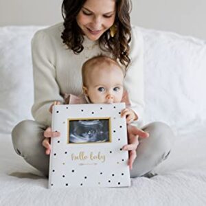 Pearhead First 5 Years Baby Memory Book, Gender-Neutral Baby Keepsake for New and Expecting Parents, Pregnancy And Milestone Journal, 50 Fill In Pages, Black and Gold Polka Dot