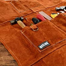 QeeLink Leather Welding Apron with 6 Pockets - Heat & Flame-Resistant Apron, 24'' X 42'', Adjustable M to XXXL
