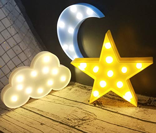 Wanxing Decorative LED Crescent Moon Cloud and Star Night Lights Lamps Marquee Signs Letters for Baby Nursery Decorations Gifts for Children (Moon Cloud and Star)