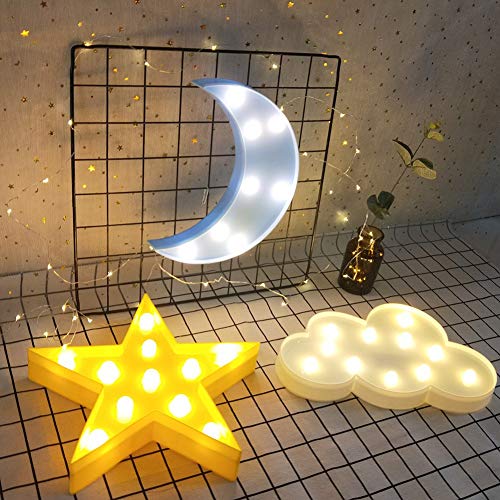 Wanxing Decorative LED Crescent Moon Cloud and Star Night Lights Lamps Marquee Signs Letters for Baby Nursery Decorations Gifts for Children (Moon Cloud and Star)