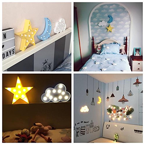 Wanxing Decorative LED Crescent Moon Cloud and Star Night Lights Lamps Marquee Signs Letters for Baby Nursery Decorations Gifts for Children (Moon Cloud and Star)