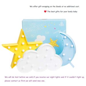 Wanxing Decorative LED Crescent Moon Cloud and Star Night Lights Lamps Marquee Signs Letters for Baby Nursery Decorations Gifts for Children (Moon Cloud and Star)