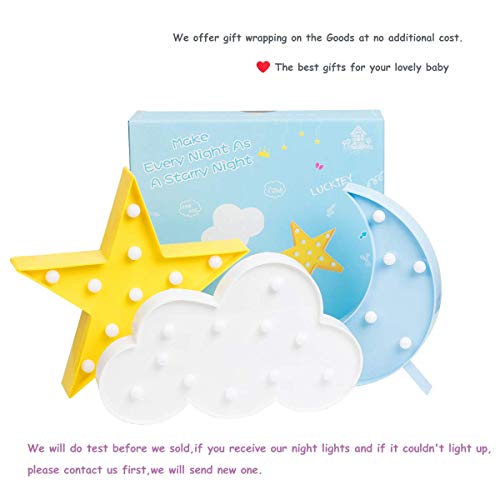 Wanxing Decorative LED Crescent Moon Cloud and Star Night Lights Lamps Marquee Signs Letters for Baby Nursery Decorations Gifts for Children (Moon Cloud and Star)