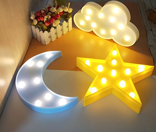 Wanxing Decorative LED Crescent Moon Cloud and Star Night Lights Lamps Marquee Signs Letters for Baby Nursery Decorations Gifts for Children (Moon Cloud and Star)