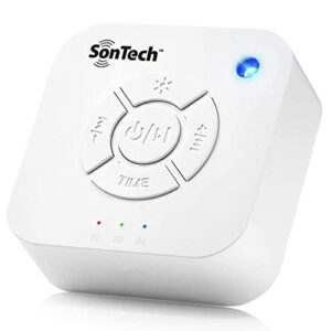 sontech - white noise sound machine - 10 natural soothing sound tracks home, office, travel, baby – multiple timer settings - battery or adapter charging options