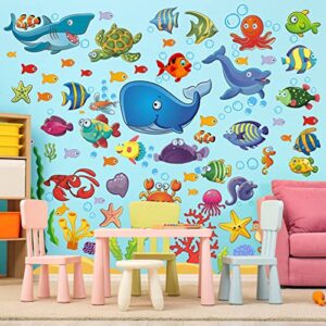 122 Pcs Under The Sea Fish Wall Decals for Kids and Toddlers' Bathroom and Nursery, Easy Peel and Stick Stickers with Turtles, Dophins, Corals, and More, Removable Ocean Themed Décor