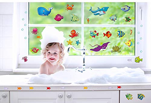 122 Pcs Under The Sea Fish Wall Decals for Kids and Toddlers' Bathroom and Nursery, Easy Peel and Stick Stickers with Turtles, Dophins, Corals, and More, Removable Ocean Themed Décor