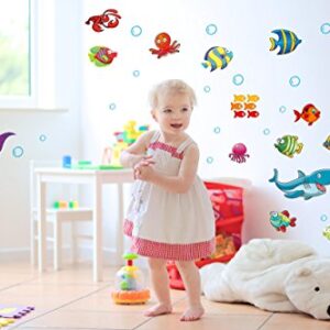 122 Pcs Under The Sea Fish Wall Decals for Kids and Toddlers' Bathroom and Nursery, Easy Peel and Stick Stickers with Turtles, Dophins, Corals, and More, Removable Ocean Themed Décor